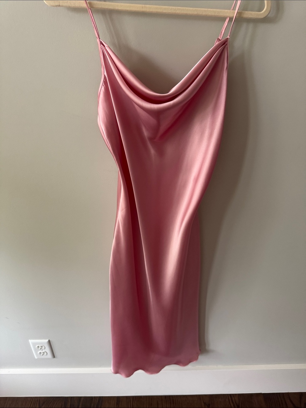bebe Pink Satin Cowl Midi Slip Dress